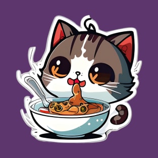 Adorable Kitten Enjoying a Heartwarming Meal T-Shirt