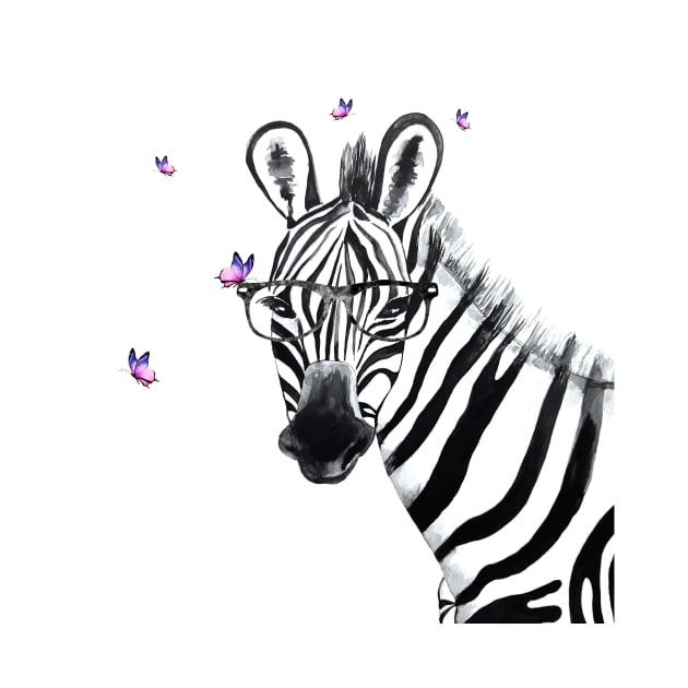 Zebra with glasses and butteflies by Luba_Ost