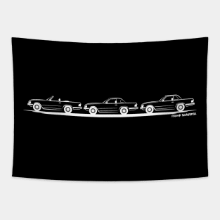 Row of Three Mercedes SL W107 380SL 450SL 560SL White Tapestry