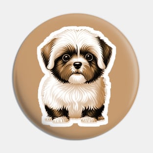 Havanese Puppy Dog with Brown & White Coat of Silky Soft Fur Pin