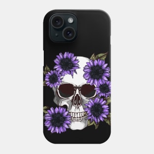 floral skull, cool skull, violet sunflowers skull mask face Phone Case