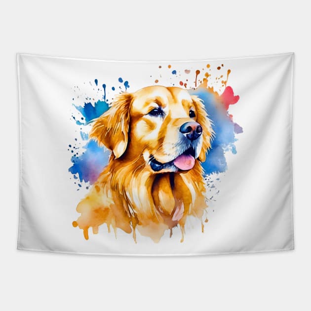 Watercolor Golden Retriever Tapestry by Doodle and Things