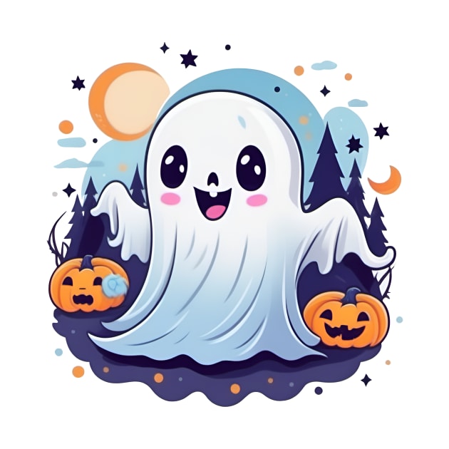 Cute ghost _ the dark forest under the moonlight by CreativeXpro