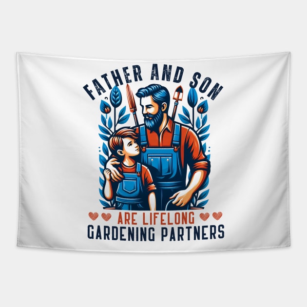 Father and son gardening partners for life, matching family Tapestry by click2print