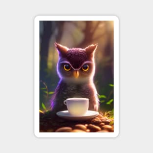 Cute owl with a mug cup of morning coffee Magnet