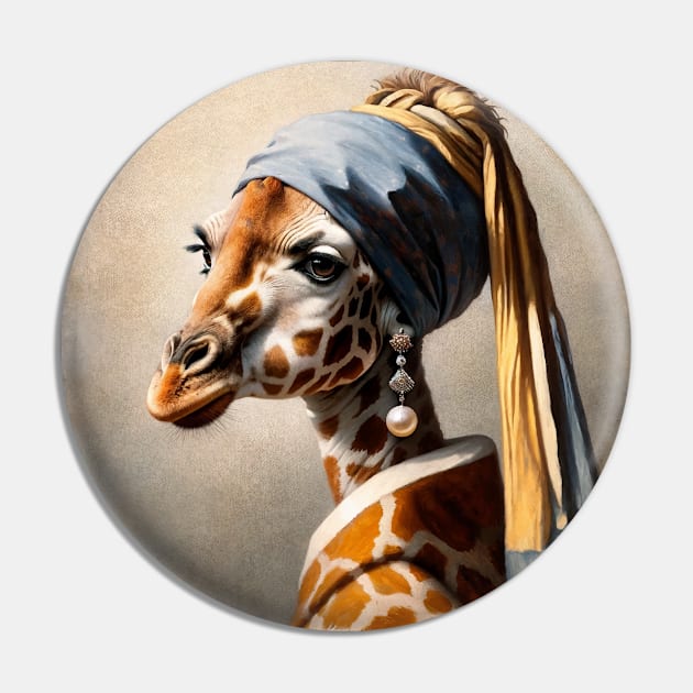 Wildlife Conservation - Pearl Earring Giraffee Meme Pin by Edd Paint Something