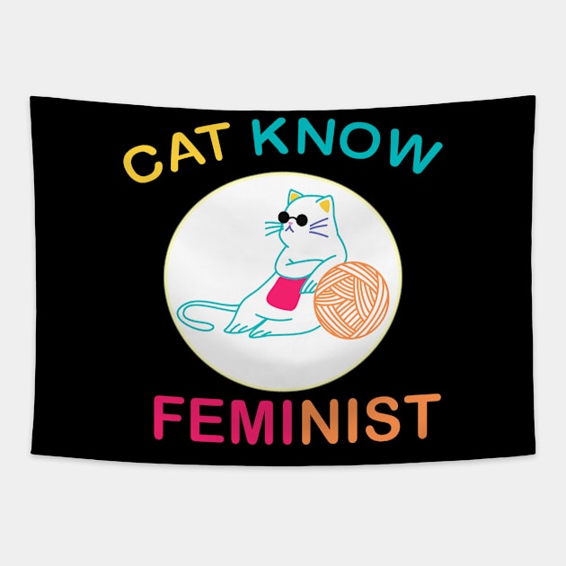 Cat Know Feminist Tapestry by 29 hour design