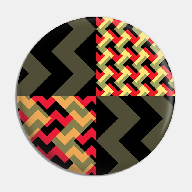 'Ziggy' - in Red, Salmon Pink and Buttercup Yellow on a Black and Khaki base Pin by sleepingdogprod