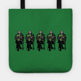 Five Bernie Sanders Mittens Holding Shamrocks for St Patricks Day Tote