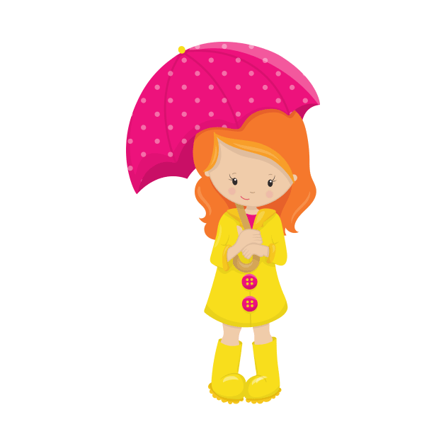 Girl In Raincoat, Girl With Umbrella, Orange Hair by Jelena Dunčević