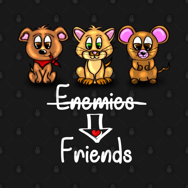 Enemies and Friends - Dog, cat, mouse - white by emyzingdesignz