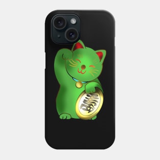 Green maneki lucky cat with coin Phone Case