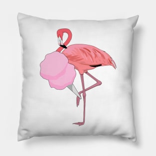 Cute Pink Flamingo Eating Cotton Candy Pillow