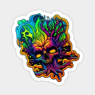 Colorful melting Skull head design #5 by Farbrausch Art 2023. Magnet