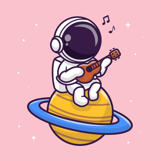 Cute Astronaut Playing Guitar On Planet Cartoon by Catalyst Labs