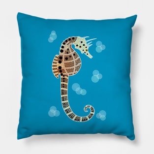 An illustration based on aboriginal style of dot painting depicting Seahorse Pillow