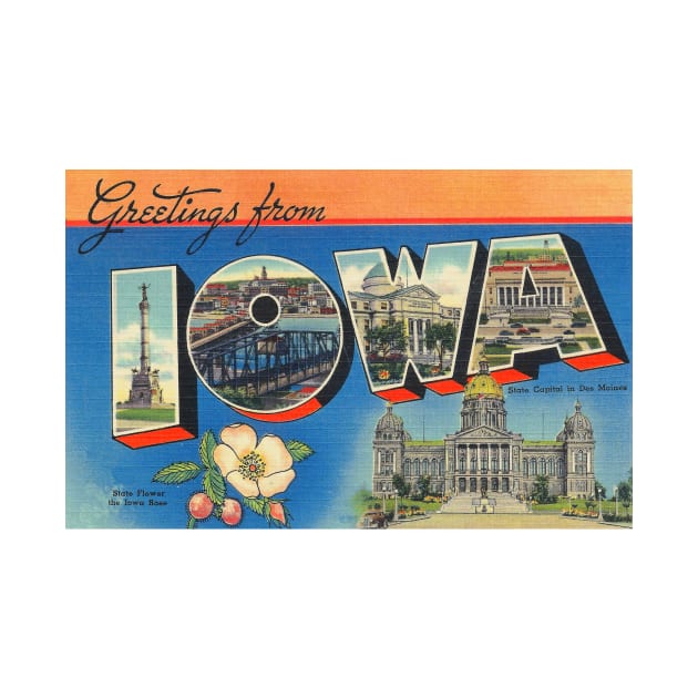 Greetings from Iowa - Vintage Large Letter Postcard by Naves