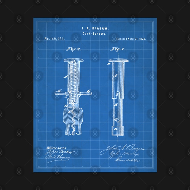 Corkscrew Patent - Wine Lover Home Kitchen Art - Blueprint by patentpress