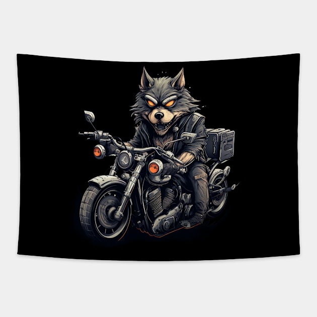 Fox Biker Retro Motorcycle Tapestry by Nenok