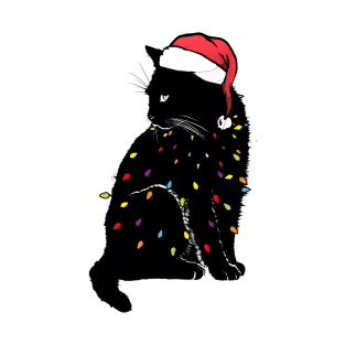 Black Cat christmas light tshirt funny cat lover christmas T-Shirt