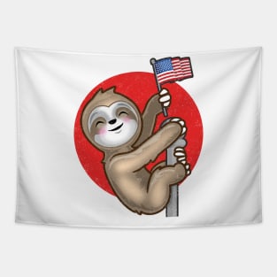 Kawaii USA Patriotic Japanese American Sloth Distressed Retro Tapestry