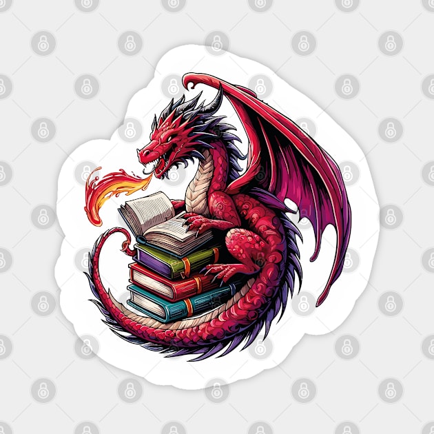 Bookworm Dragon Reading Book Lover Magnet by JessArty