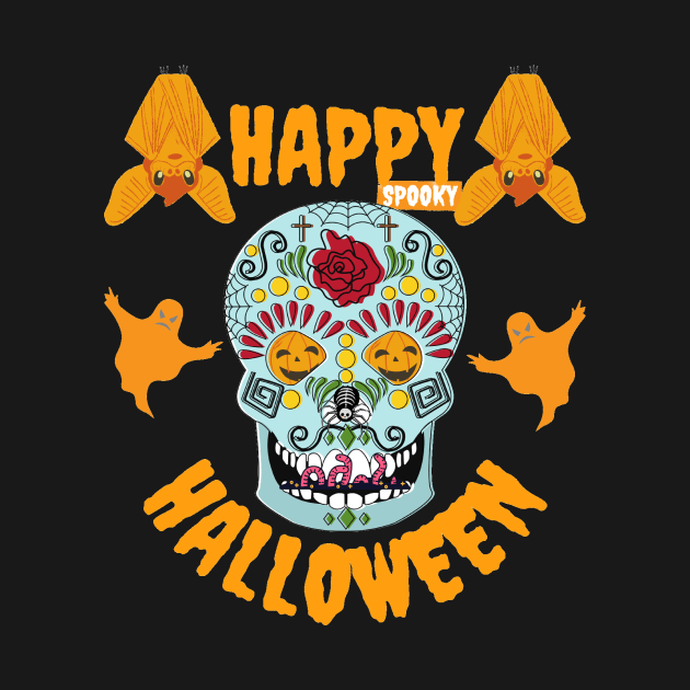 Happy Spooky Halloween Pumpkin Eyes Skeleton Bats & Ghosts by Jo3Designs