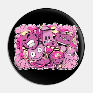 Pink and yellow graffiti cartoon characters Pin