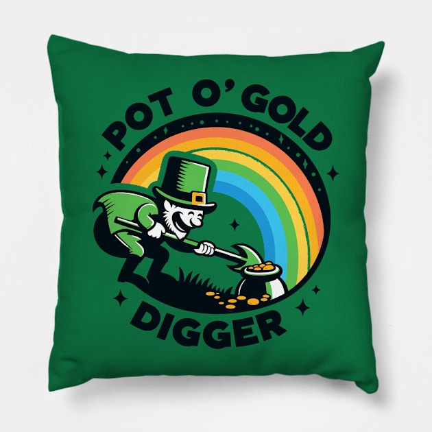 Pot of gold digger | St Patrick's Day Ireland | Funny Leprechaun digging gold Pillow by Nora Liak