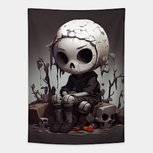 Cute preppy skeleton sitting in despair Tapestry