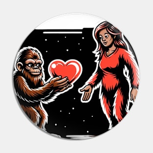 Weird Funny Bigfoot Valentine, Lady Bigfoot, Sasquatch Hunter Pin