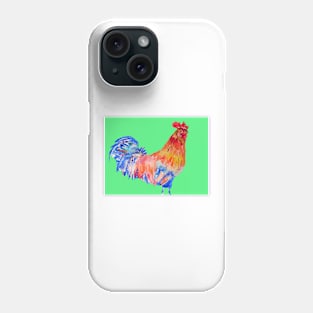 Rooster Chicken Watercolor Painting on Green Phone Case