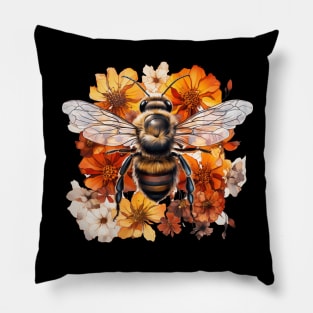 Honeybee, colorful, floral, Illustration Pillow