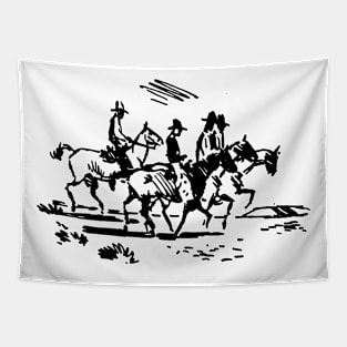 Cowboys on Horses Vintage Illustration Tapestry