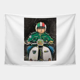 Retro Scooter, Classic Scooter, Scooterist, Scootering, Scooter Rider, Mod Art Tapestry