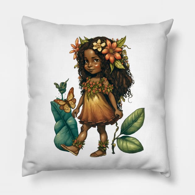 Tropical Flower Fairy Girl Cute Hawaii Cicely Mary Barker Pillow by peachycrossing