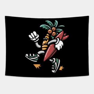 Cartoon Surfing Palm Tree Tapestry