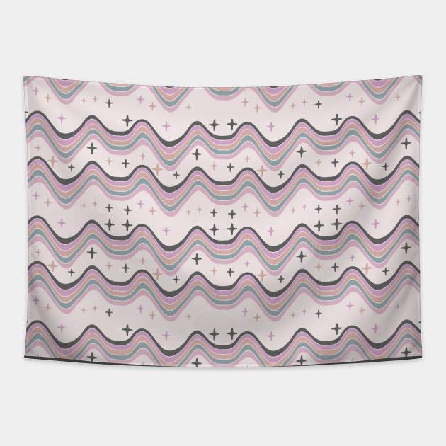 70s Retro Groovy Wavy Pattern Design Tapestry by Mastilo Designs