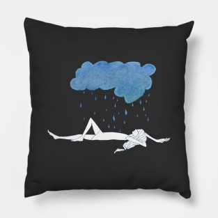 Natula In The Rain · girl laying peacefully beneath a blue storm cloud · simple drawing Pillow