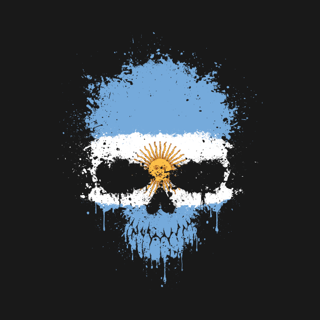 Chaotic Argentine Flag Splatter Skull by jeffbartels