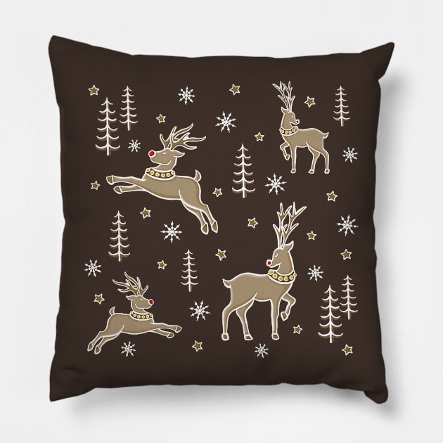 Rudolph Classy Champagne, Gold Reindeer Star Pattern Digital Illustration Pillow by AlmightyClaire