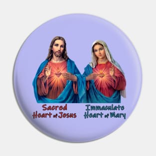 Sacred Heart of Jesus and Immaculate Heart of Mary Images with Typography Pin