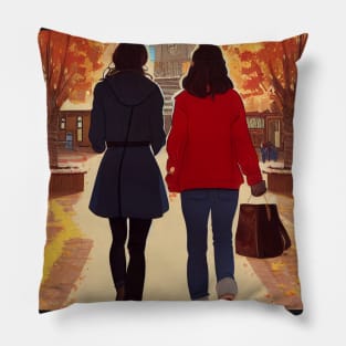 The Girls Walking in Autumn II Pillow