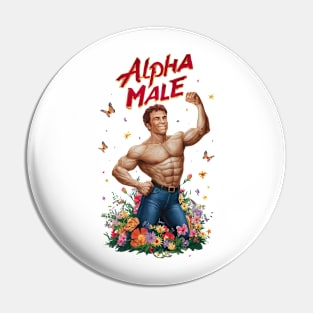 Alpha Male Funny Flowers Butterflies Gift Fathers Day Gay Man LGBT Pride Pin