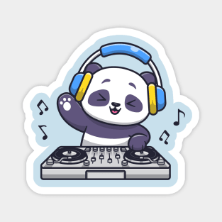 Cute Panda Playing DJ Electronic Music With Headphone Cartoon Magnet