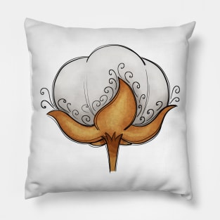 Cotton Boll Flowers Watercolor Painting Pillow