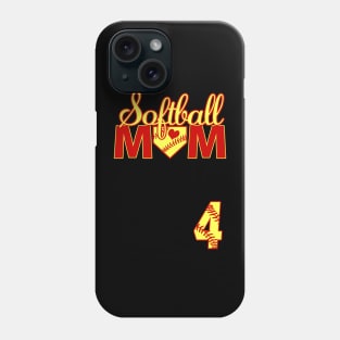 Softball Mom #4 Jersey Favorite Player Biggest Fan Heart Four Phone Case