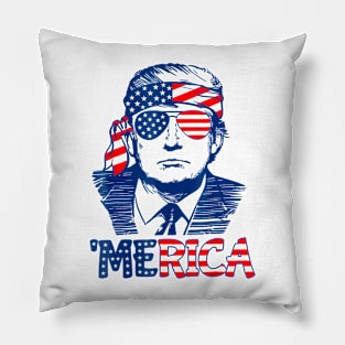 Merica Trump Happy 4Th Of July Trump American Flag Pillow