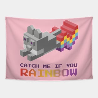 Rainbow Pixel Purr-fection - Make Any Kid's Day Colorful Tapestry