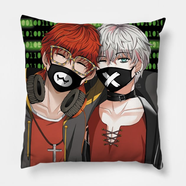 Mystic Messenger 707 and Unknown (no hands/text ver) Pillow by DaphInteresting